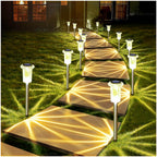 DenicMic Solar Lights Outdoor 10 Pack Waterproof 6000K Cold White LED Stainless Steel Stake Outside Lights for Yard Pathway Garden Driveway Walkway Landscape Path Lighting