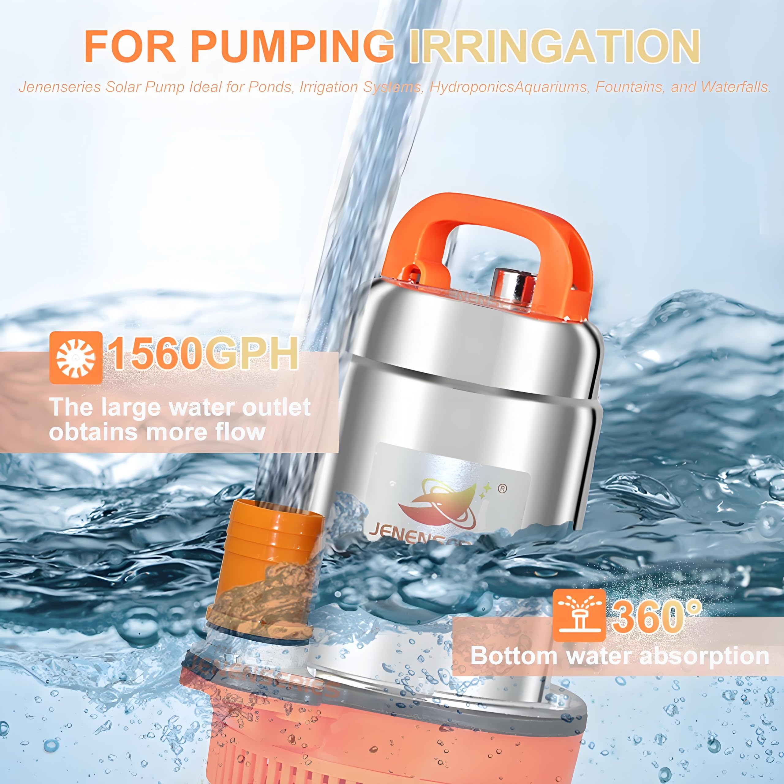 JENENSERIES 250W DC 24V Solar Submersible Pumps, 2inch solar deep well water pump ,Max head 20ft, 26GPM Flow for pond or farm (update-24V)