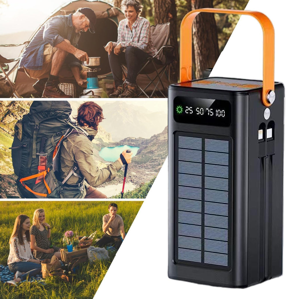 Solar Portable Charger, 120w Power Bank, Fast Charge with Built‑in Cables, Survival Gear with Led Light, Outdoor Accessory, High Capacity 50000mah Device for Camping Fishing Backpacking Road Trip