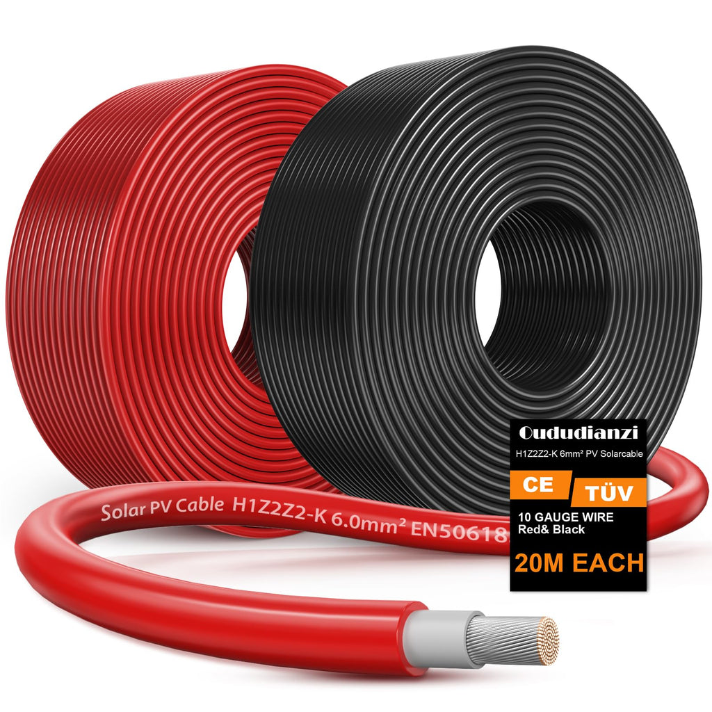 Oududianzi 2x100 Feet Solar Panel Wire, 10AWG Solar Wire Tinned Copper PV Cable for Outdoor Automotive RV Solar Panels Boat Marine