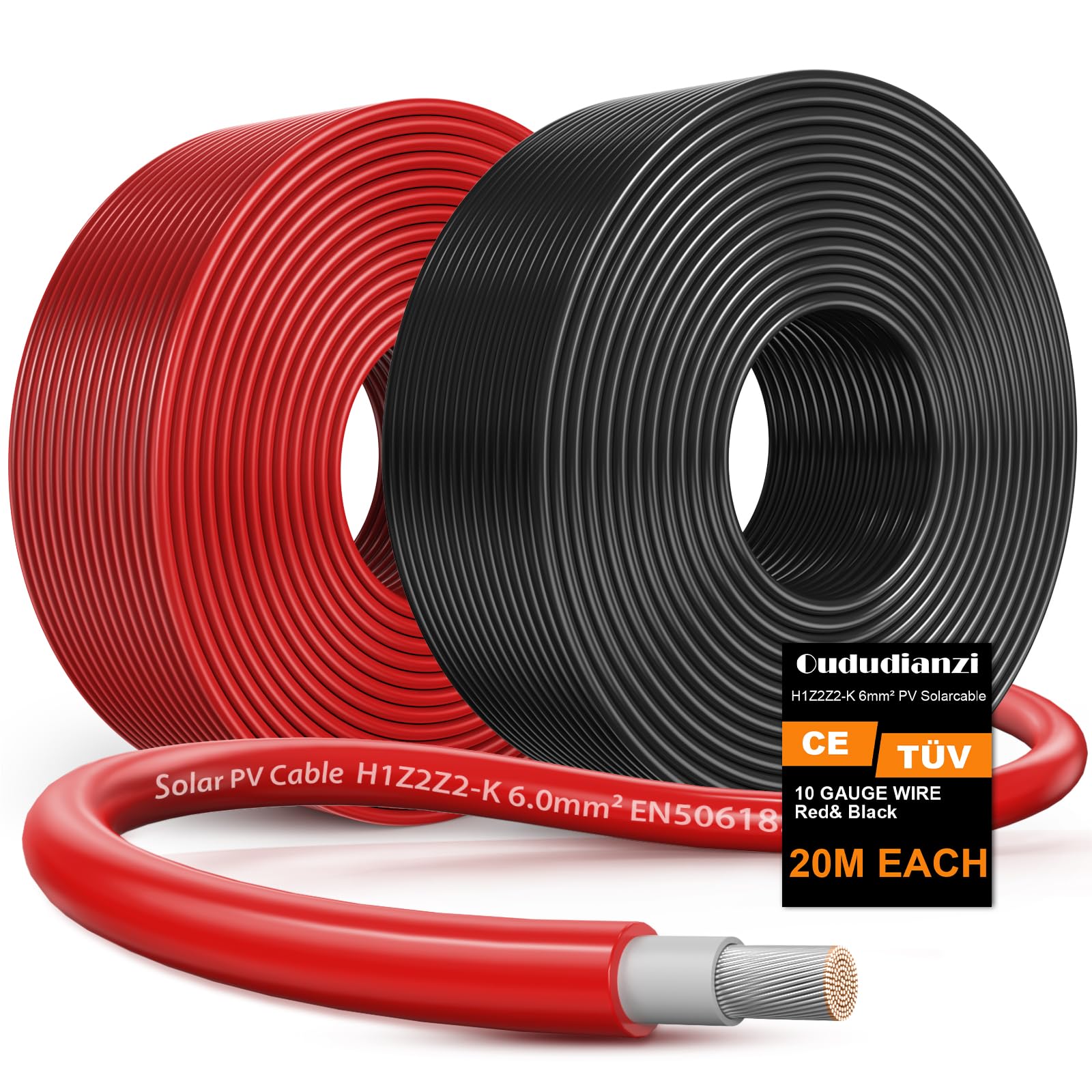Oududianzi 2x100 Feet Solar Panel Wire, 10AWG Solar Wire Tinned Copper PV Cable for Outdoor Automotive RV Solar Panels Boat Marine