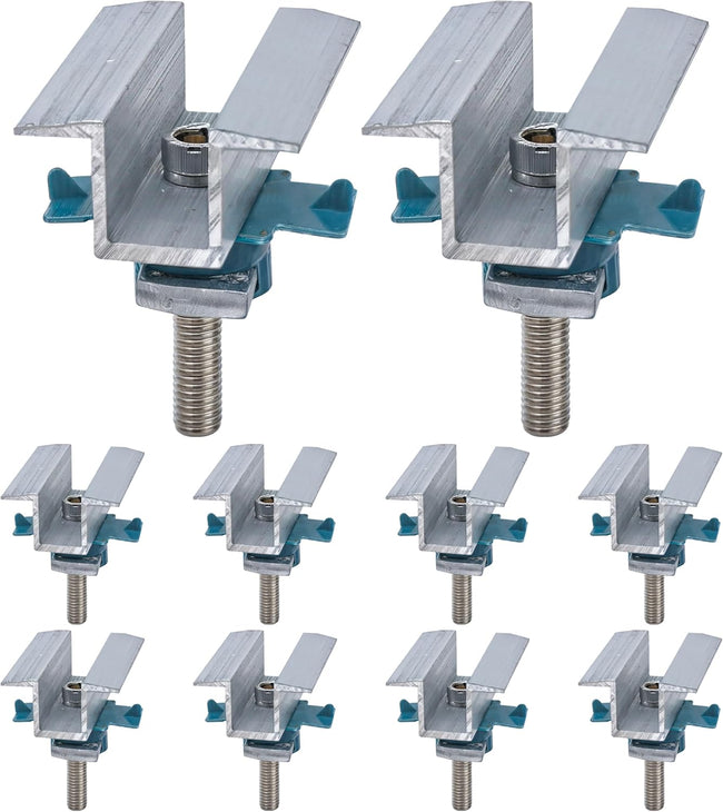 10Pcs Solar Panel Clamps for Unistrut System, Mounting Clamp Bracket, Adjustable Wide PV Photovoltaic Support Mid Mount Clips, Aluminum Secure Hardware Kit with Nut Bolt Fit Standard Roof Solar Panel Hover Image