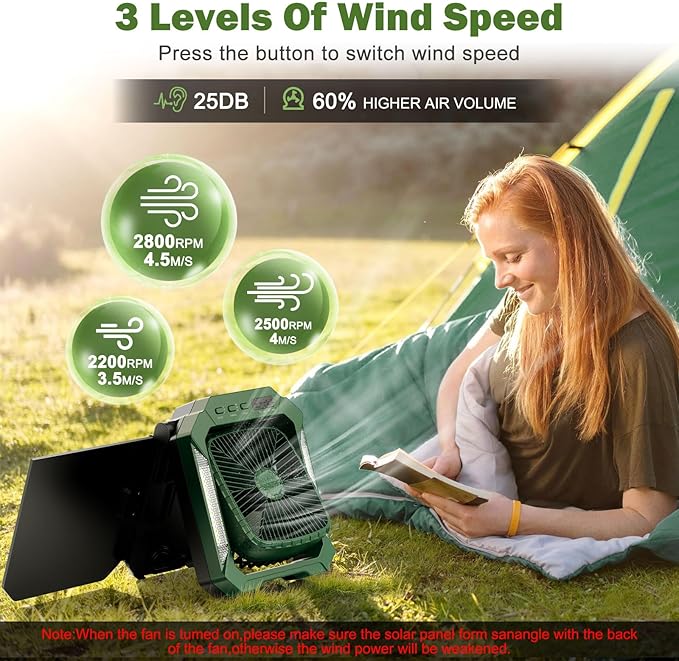 Ventilateur de camping à batterie solaire