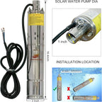 Pump 500W DC 48V Solar Water Pumps, Max head 393ft,7.9GPM Flow，3 inch Solar deep well submersible Pumps with MPPT controller float switch kits for home or farm
