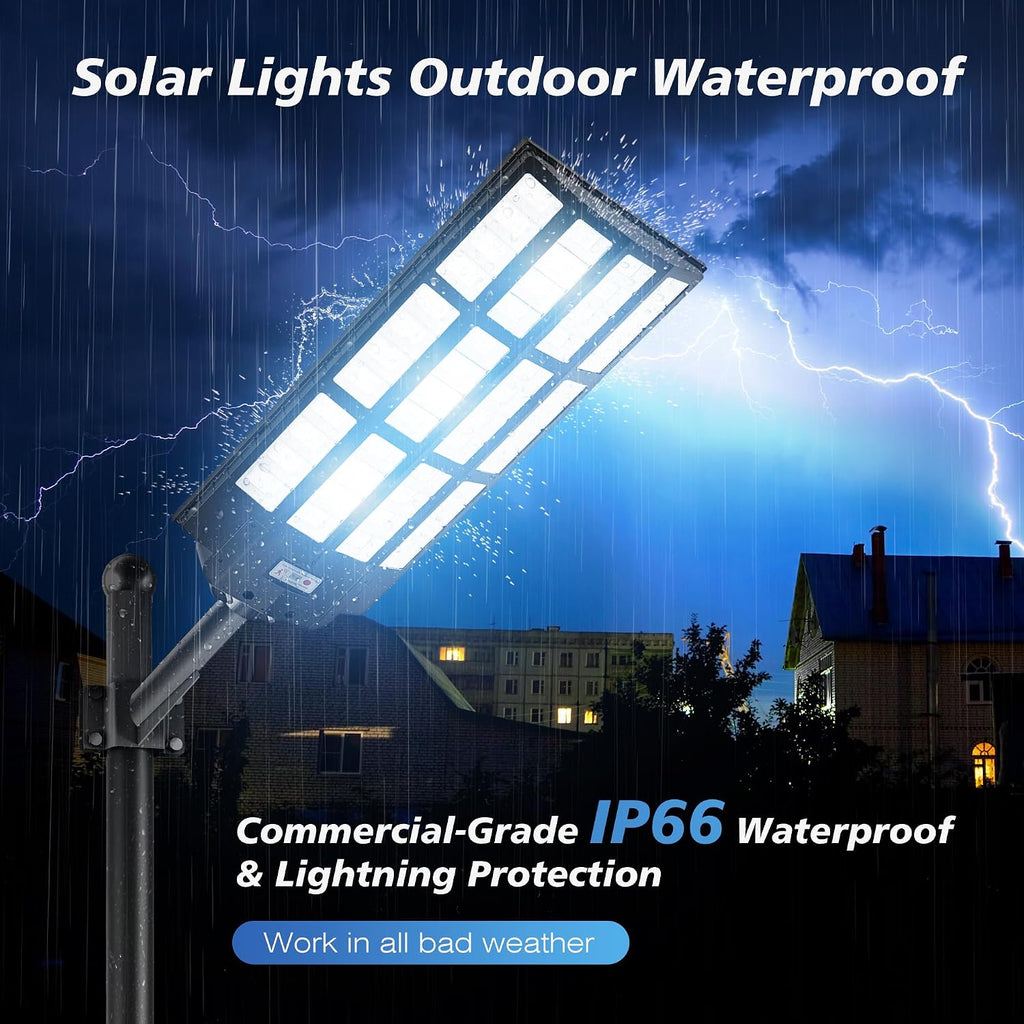 WYWNA 15000W Solar Street Lights Outdoor - Wide Angle Solar Lights Outdoor Motion Sensor, Commercial Parking Lot Light Dusk to Dawn, 7000K LED Street Light Heavy Duty IP66 Waterproof 2-Pack