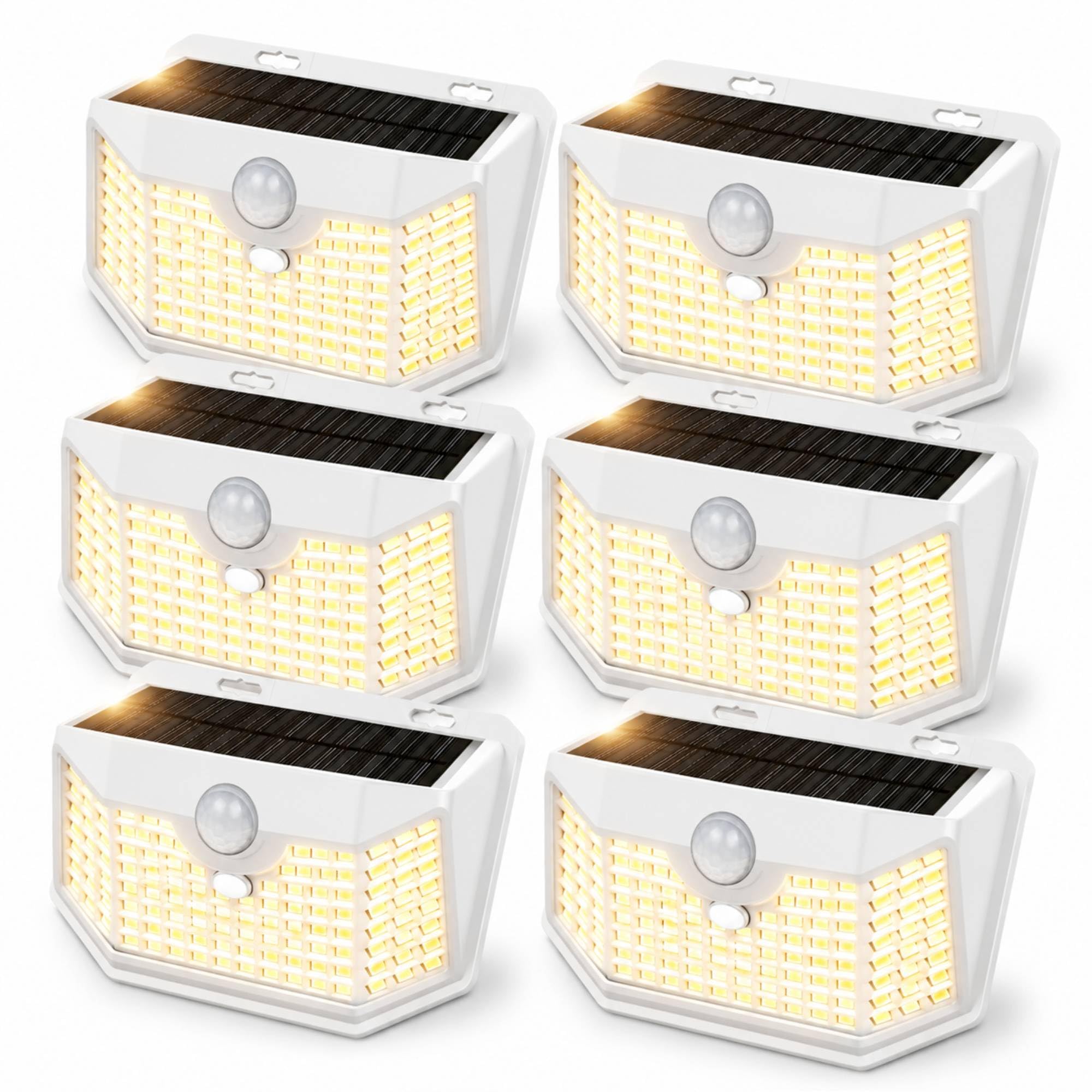 HMCITY Solar Lights Outdoor 120 LED with 3 Lighting Modes, Motion Sensor Wall Lights,IP65 Waterproof Solar Powered for Garden Patio Yard (Back Button 2Packs, Black Shell-Daylight White)