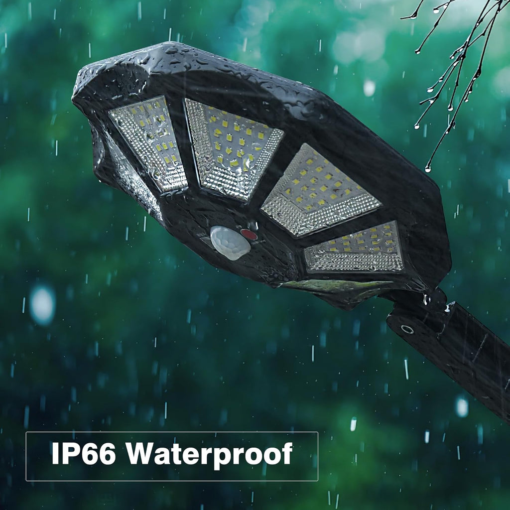 OKPRO Solar Lights Outdoor, 168LED 6500K Flood Light Dusk to Dawn, 8 Sides Solar Outdoor Lights with Motion Sensor, IP66 Waterproof Solar Street Lights Outdoor for Yard, Pools(4 Pack)