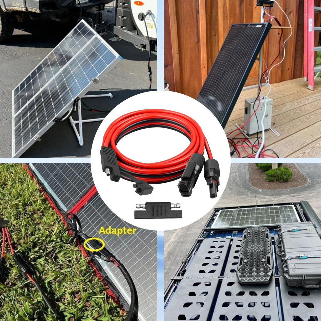 XRDS -RF 10AWG SAE to Solar Panel Connector Cable 1FT 2PCS, Heavy-Duty Tinned Copper, Solar Extension Cable with SAE Polarity Reverse Adapter for Solar Power Systems and Battery Connections