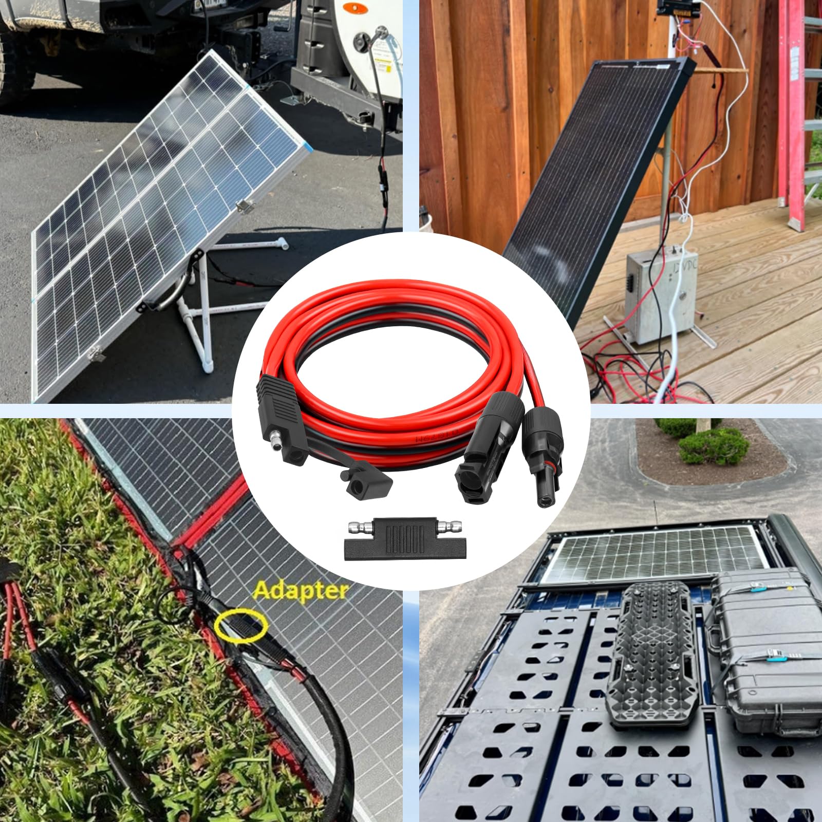 XRDS -RF 10AWG SAE to Solar Panel Connector Cable 1FT 2PCS, Heavy-Duty Tinned Copper, Solar Extension Cable with SAE Polarity Reverse Adapter for Solar Power Systems and Battery Connections