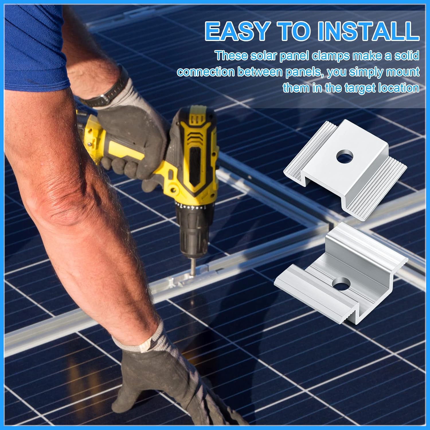 12 Pack Solar Panel Mid Clamps 1.06 Inch Solar Panel Bracket Aluminium Mounting Accessories Aluminum Solar Mid Clamp for Solar Panel Mounting Solar Panel Mid Clamp