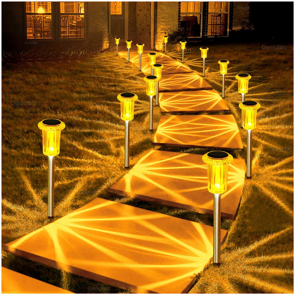 DenicMic Solar Lights Outdoor 10 Pack Waterproof 6000K Cold White LED Stainless Steel Stake Outside Lights for Yard Pathway Garden Driveway Walkway Landscape Path Lighting
