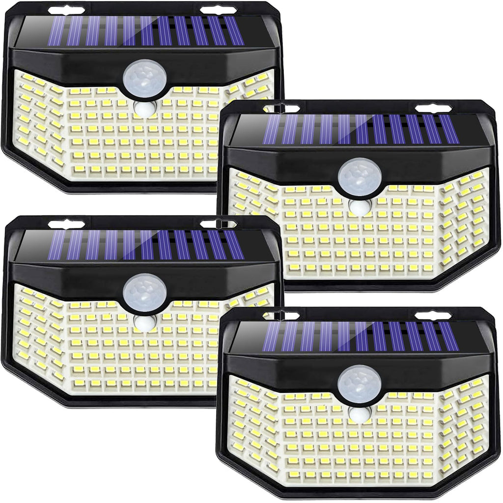 HMCITY Solar Lights Outdoor 120 LED with 3 Lighting Modes, Motion Sensor Wall Lights,IP65 Waterproof Solar Powered for Garden Patio Yard (Back Button 2Packs, Black Shell-Daylight White)