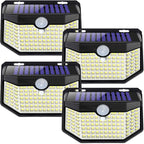HMCITY Solar Lights Outdoor 120 LED with 3 Lighting Modes, Motion Sensor Wall Lights,IP65 Waterproof Solar Powered for Garden Patio Yard (Back Button 2Packs, Black Shell-Daylight White)