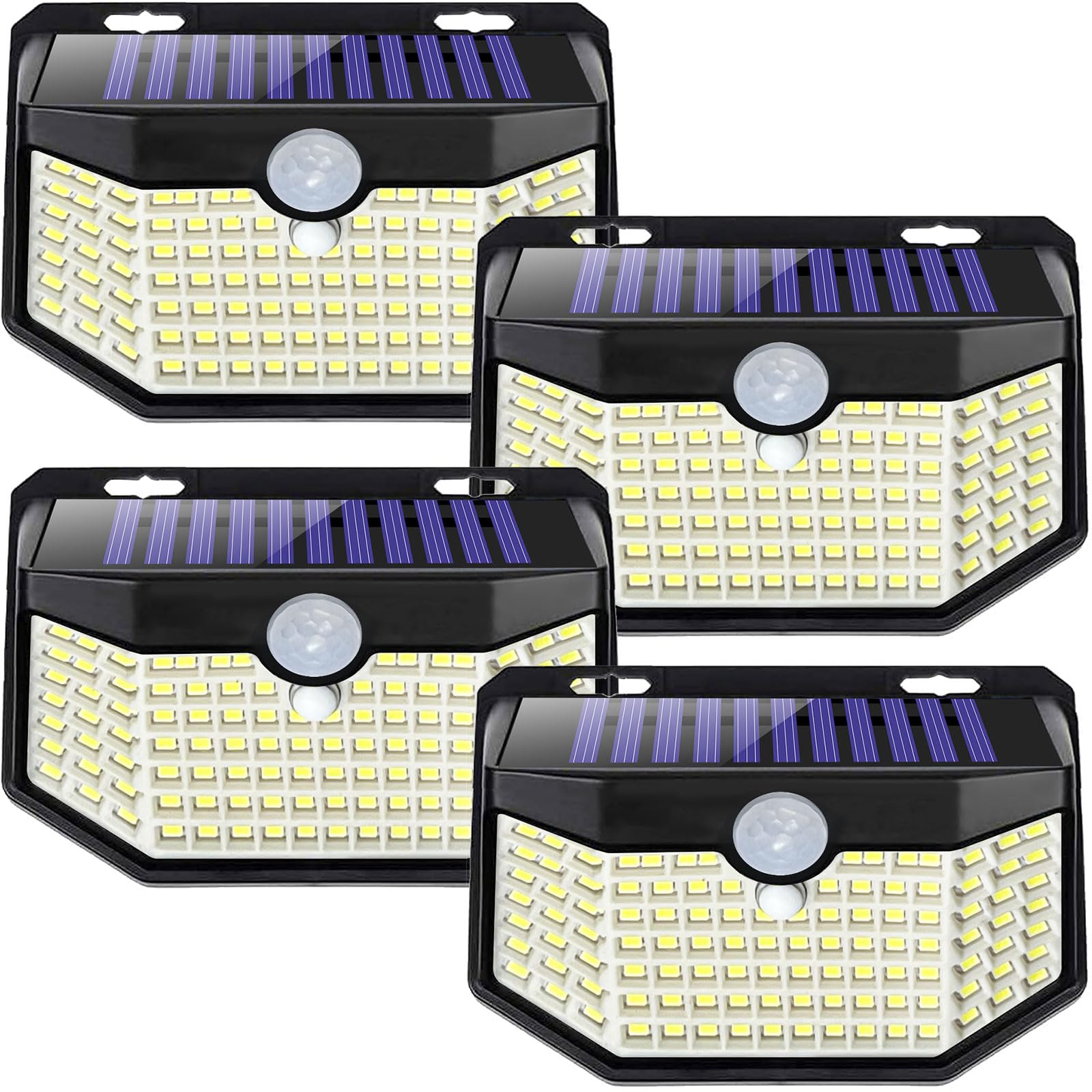 HMCITY Solar Lights Outdoor 120 LED with 3 Lighting Modes, Motion Sensor Wall Lights,IP65 Waterproof Solar Powered for Garden Patio Yard (Back Button 2Packs, Black Shell-Daylight White)