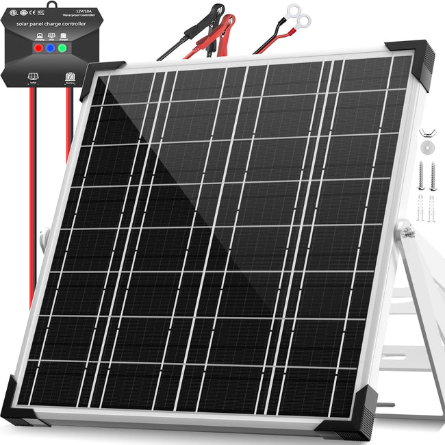 Voltset 12V Solar Battery Charger - 20W Waterproof Solar Panel Kit with Smart MPPT Controller - Trickle Charger Maintainer for Car RV Boat Marine Trailer Automotive Trailer Truck Motorcycle Hover Image