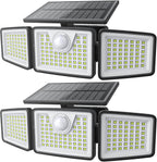 daphino 2500LM Solar Lights Outdoor with Motion Sensor,3 Head 270° Wide Angle Street Area Lights, IP65 Waterproof Security Lighting with 3 Modes(Non-Remote,2 Pcs)