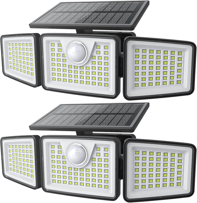 daphino 2500LM Solar Lights Outdoor with Motion Sensor,3 Head 270° Wide Angle Street Area Lights, IP65 Waterproof Security Lighting with 3 Modes(Non-Remote,2 Pcs) Hover Image