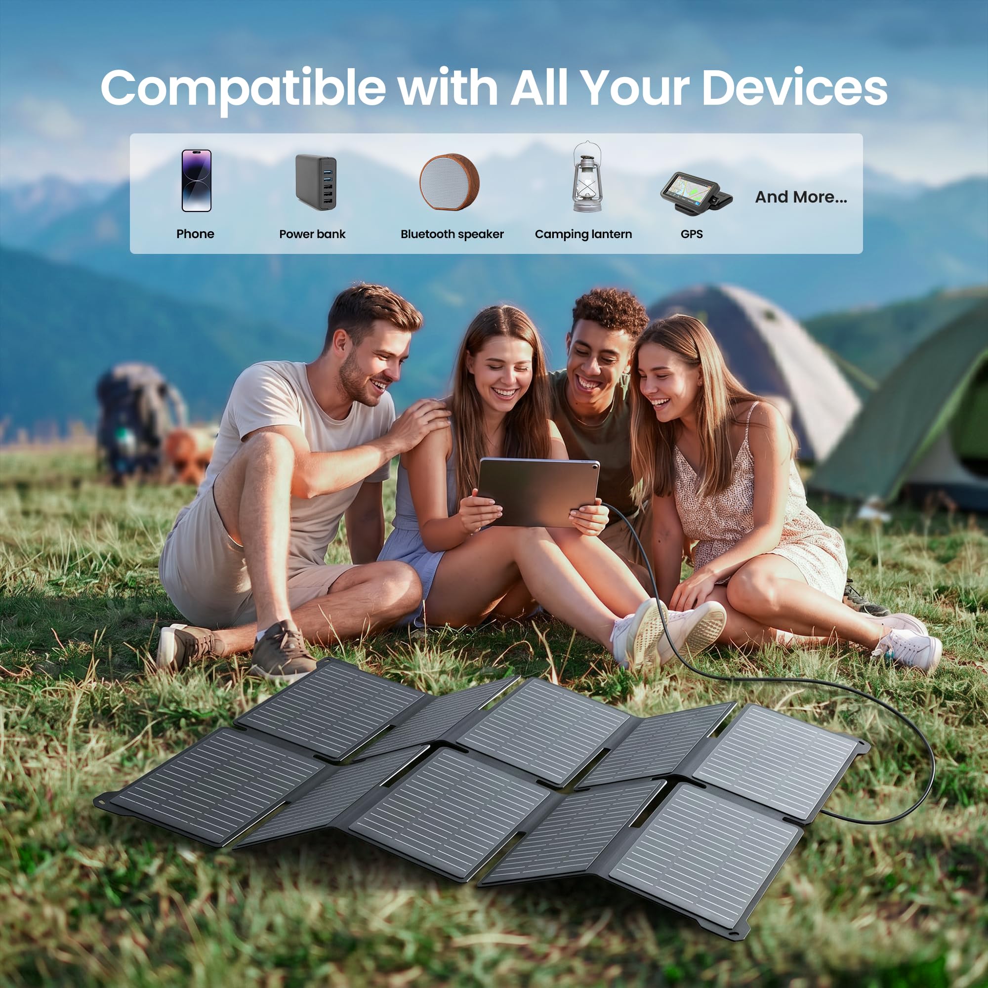 GEYOTO 35W Solar Panel Charger with USB-A and USB-C Ports, 25.4% High Efficiency Folding Portable Solar Charger Compatible with Phones,Power Bank,IP68 Waterproof Solar Charger for Backpacking