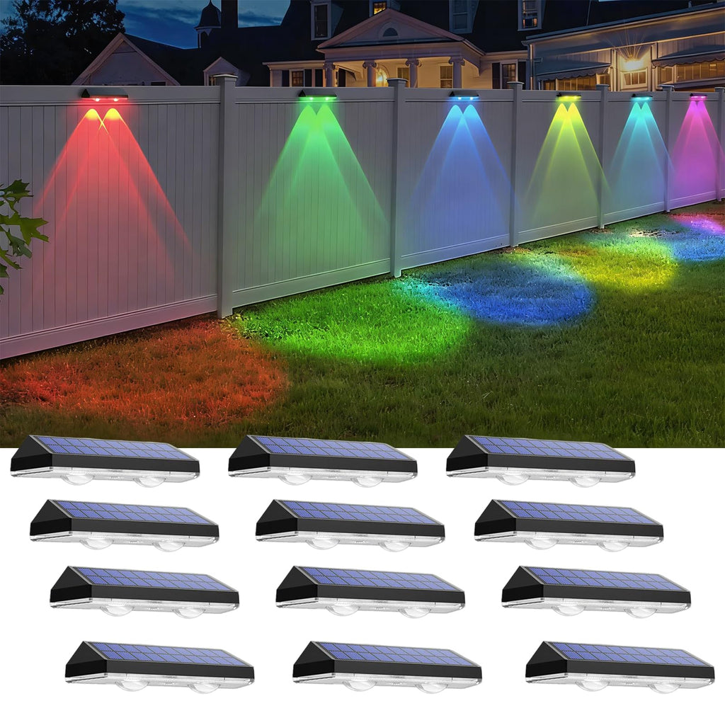 Solar Fence Lights Outdoor - 2700/4000/6000K 3 Mode, 8 Pack Solar Fence Lights Outdoor Waterproof LED, Fence Light Solar Powered for Outside, Backyard, Railing, Step, Patio,Wall and Home Improvement