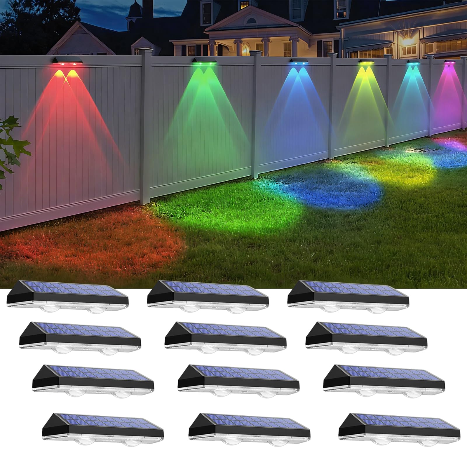 Solar Fence Lights Outdoor - 2700/4000/6000K 3 Mode, 8 Pack Solar Fence Lights Outdoor Waterproof LED, Fence Light Solar Powered for Outside, Backyard, Railing, Step, Patio,Wall and Home Improvement