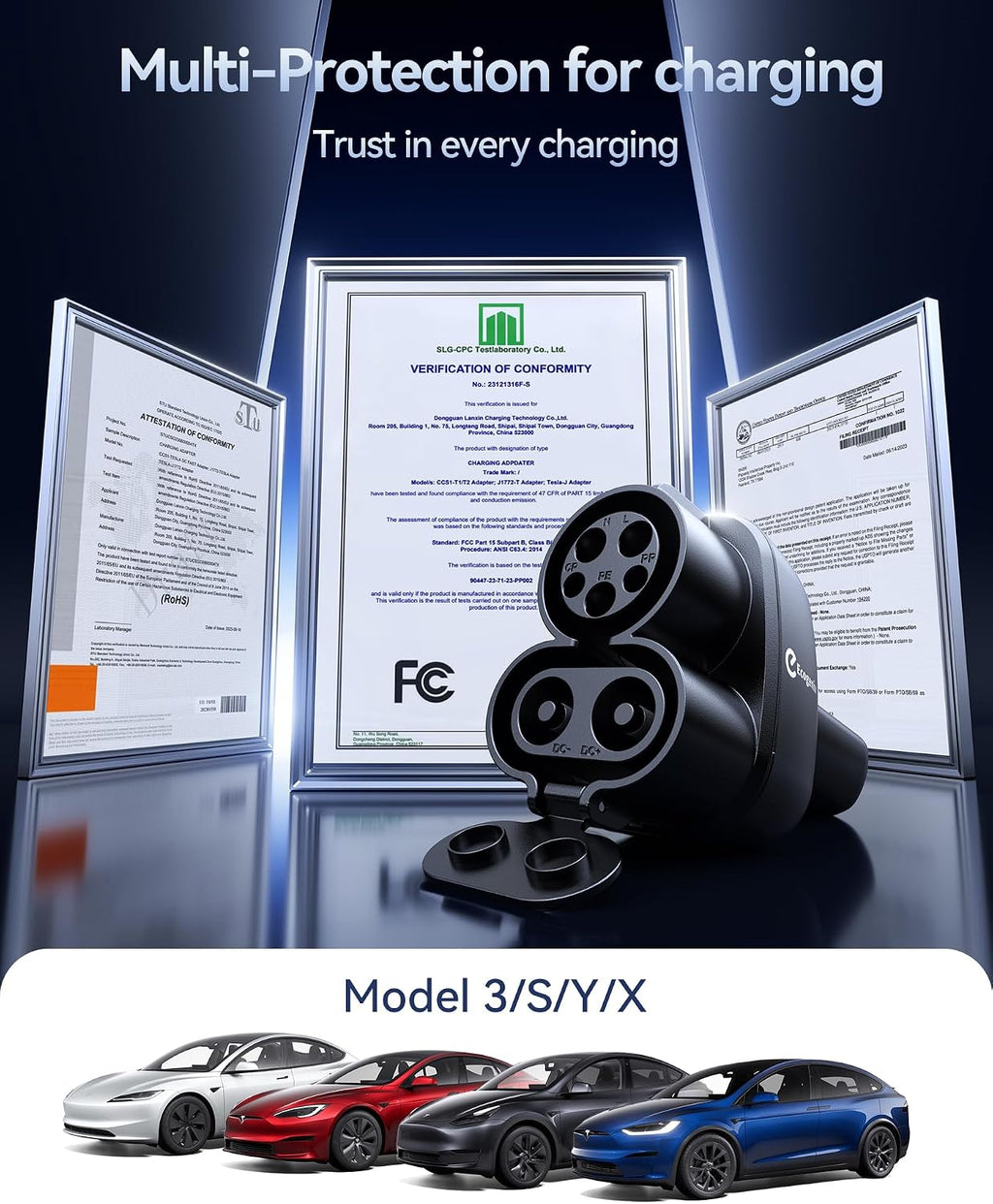 Ecogenix Upgraded 2In1 CCS & J1772 to Tesla Adapter, 250KW Fast CCS1 to Tesla Charging Adapter, Fit for 2021-2026 Tesla Model Y, 3, S, X, Compatible with CCS1& J1772 Level 1 2 3 Charging Stations