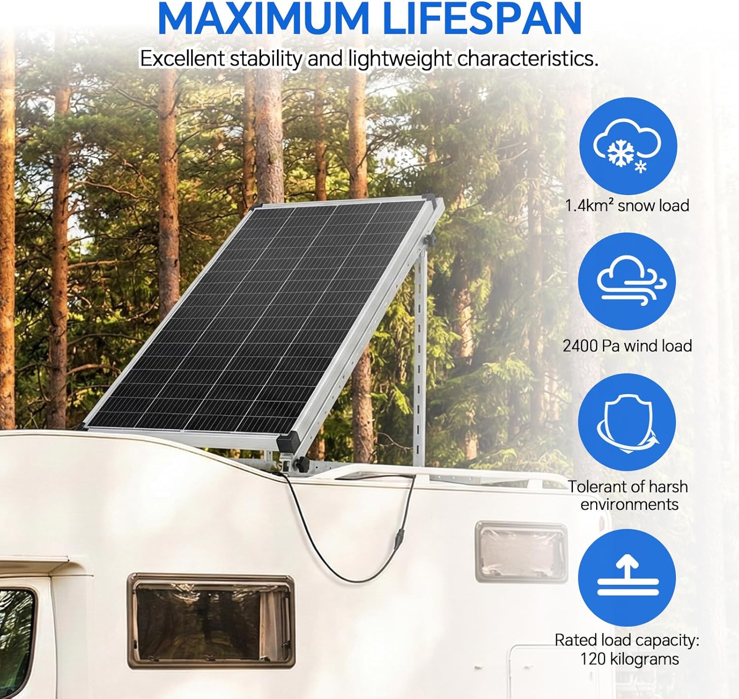45" Solar Panel Mount Brackets Adjustable Solar Panel Tilt Mount Brackets for 100-400 Watts Solar Panel 2400Pa Windproof for Roof, RV, Ground, Boat and Off-Grid (Brackets)