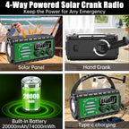 Aivica 20000mah Emergency Radio, SW/NOAA/AM/FM Weather Radio, Solar Powered Hand Crank Chager with Bige Batery Powered,Portable,Cellphone Charge,SOS,Flashlight for Emergency/Home