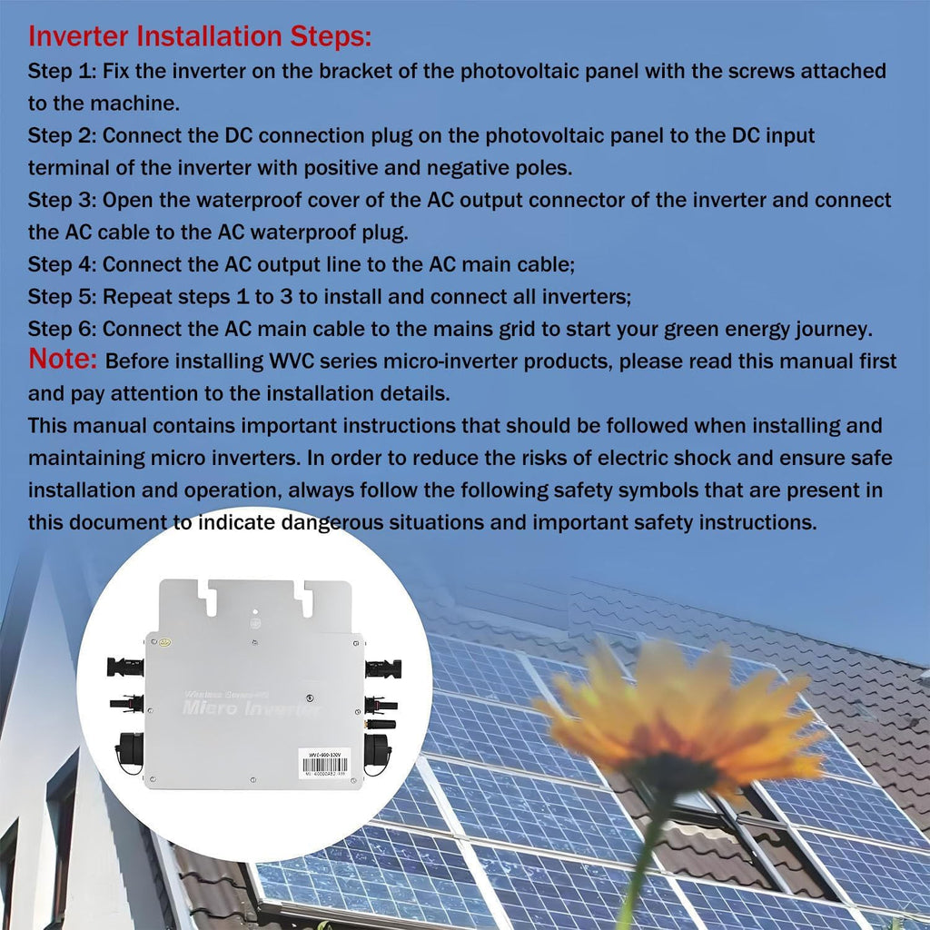 MPPT Microinverter 110V/220V, Pure Sine Wave Solar Grid Tie Inverter, IP65 Waterproof for Residential & Commercial Use, Ideal for Schools and Power Stats