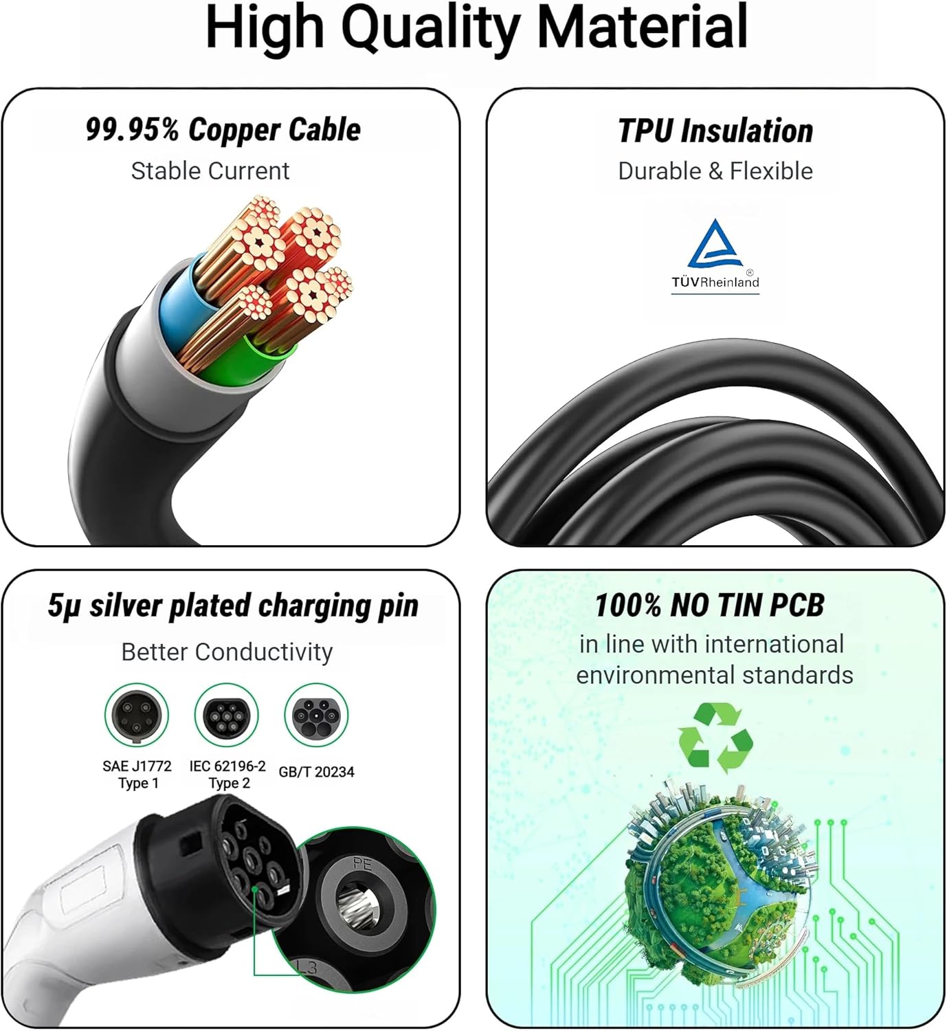GB/T Portable EV Charger, NEMA 5-15 Plug, Adjustable 8-16A, 110V, LCD Display, 16.4ft Cable, Delayed Charging
