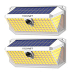 TECKNET 416 LED Solar Lights Outdoor Waterproof, 4200lm 300° Angle & 3 Lighting Modes Motion Sensor Outdoor Lights,2 Pack Solar Powered Flood Wall Lights for Home Patio Fence Yard Deck Garage Street