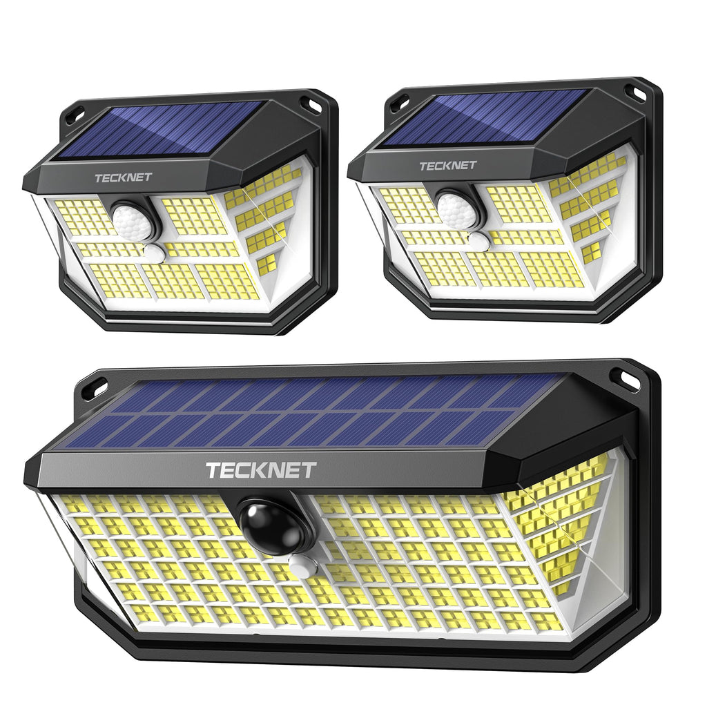 TECKNET 416 LED Solar Lights Outdoor Waterproof, 4200lm 300° Angle & 3 Lighting Modes Motion Sensor Outdoor Lights,2 Pack Solar Powered Flood Wall Lights for Home Patio Fence Yard Deck Garage Street