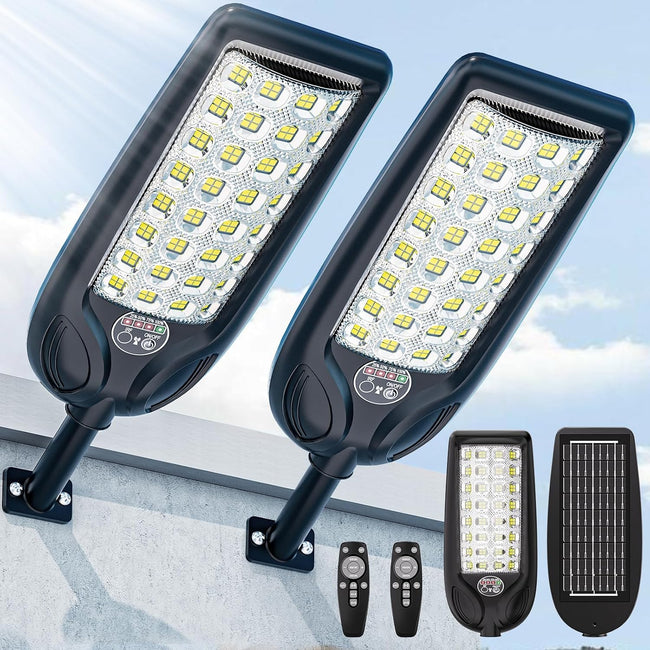 Solar Street Light Outdoor, 3 Color Warm White Waterproof 30000LM, Solar Powered Flood Security LED Lights Dusk to Dawn with Motion Sensor and Remote for for Parking Lot, Security, Garden, Garages Hover Image