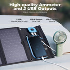 BigBlue Portable Solar Charger 28W with Digital Ammeter,25.4% High-Efficiency, USB-A/USB-C Ports, Folding Waterproof Solar Panels with Carabiners for Camping, Backpacking, Phones, Tablets, Power Bank