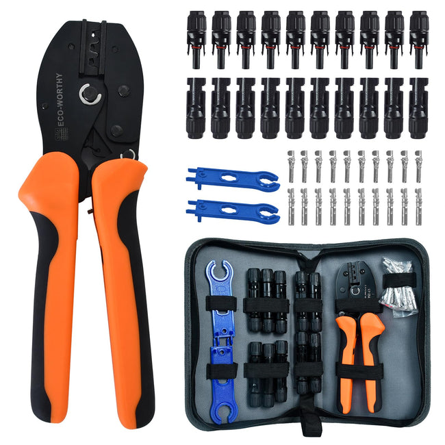 ECO-WORTHY Solar Crimper Tool Kit 13 PCS Solar Tools - a Crimper, 10 Pairs of Solar Connectors, 2 Pairs of Solar Connector Spanner Wrench for Solar Panel Cable Assembly and Installation Hover Image