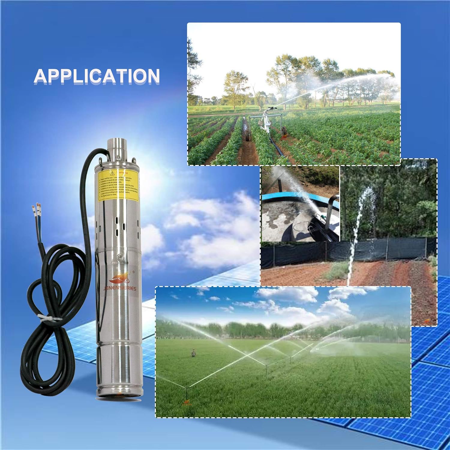 Pump 500W DC 48V Solar Water Pumps, Max head 393ft,7.9GPM Flow，3 inch Solar deep well submersible Pumps with MPPT controller float switch kits for home or farm