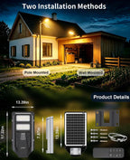 JAYNLT Outdoor Solar Street Light, 3000K/4000K/6500K Dusk to Dawn Solar Flood Light with Motion Sensor, IP67 Waterproof Super Bright LED Outdoor Lighting for Yard, Garage and Other Area Lighting-2pack