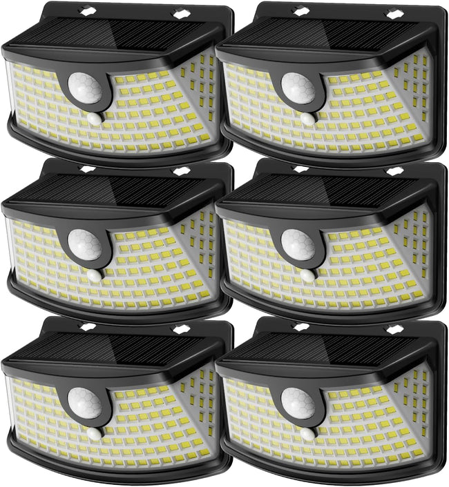 Aootek New Solar Motion Sensor Lights 120 LEDs with Lights Reflector,270° Wide Angle, IP65 Waterproof, Step Lights for Front Door, Yard, Garage, Deck (Black, Daylight White, 6-Pack) Hover Image