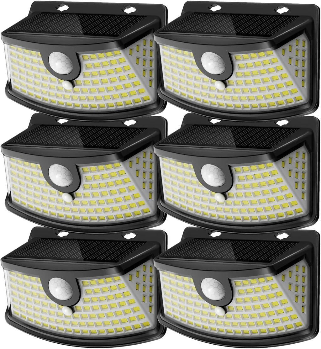 Aootek New Solar Motion Sensor Lights 120 LEDs with Lights Reflector,270° Wide Angle, IP65 Waterproof, Step Lights for Front Door, Yard, Garage, Deck (Black, Daylight White, 6-Pack)