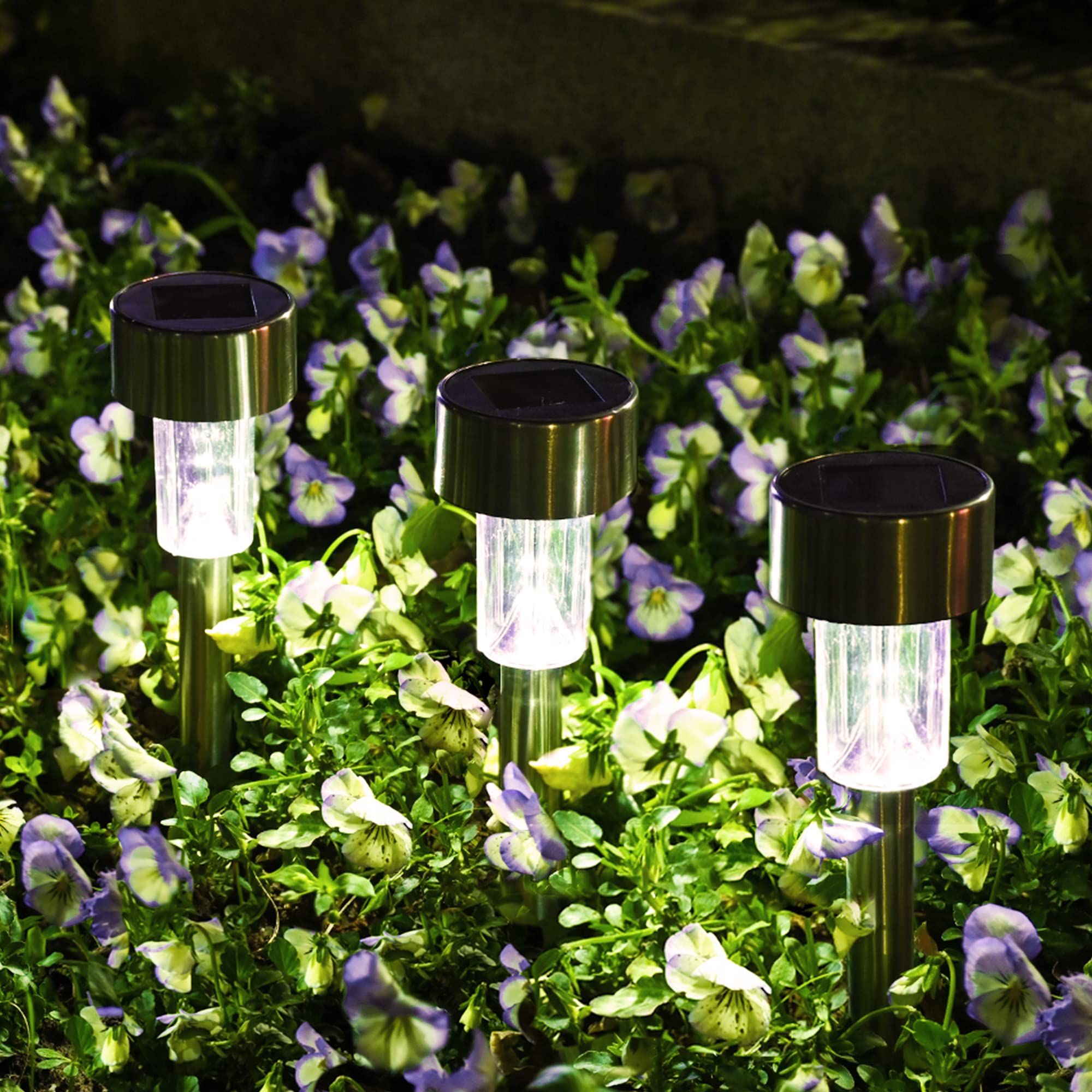 SOLPEX 16 Pack Solar Outdoor Lights Pathway, Stainless Steel Solar Lights Outdoor Waterproof,LED Landscape Lighting Walkway for Landscape/Patio/Lawn/Yard/Driveway-Cold White
