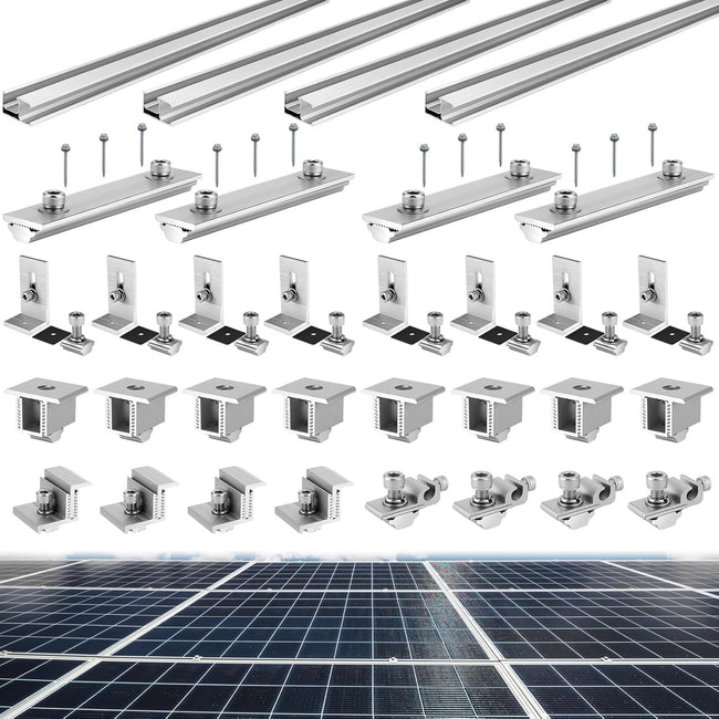 Tandefio Solar Panel Mounting Kit for 4-5 Solar Panels, Panel Kit for Shingle Roof, Adjustable with Clamps, L Shape Brackets, 88 Inch Rails(Silver) Hover Image