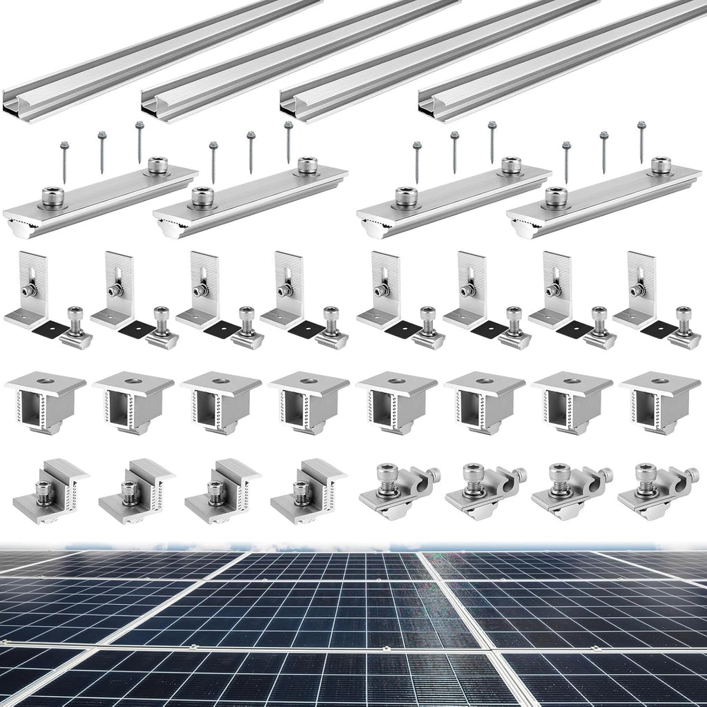Tandefio Solar Panel Mounting Kit for 4-5 Solar Panels, Panel Kit for Shingle Roof, Adjustable with Clamps, L Shape Brackets, 88 Inch Rails(Silver)