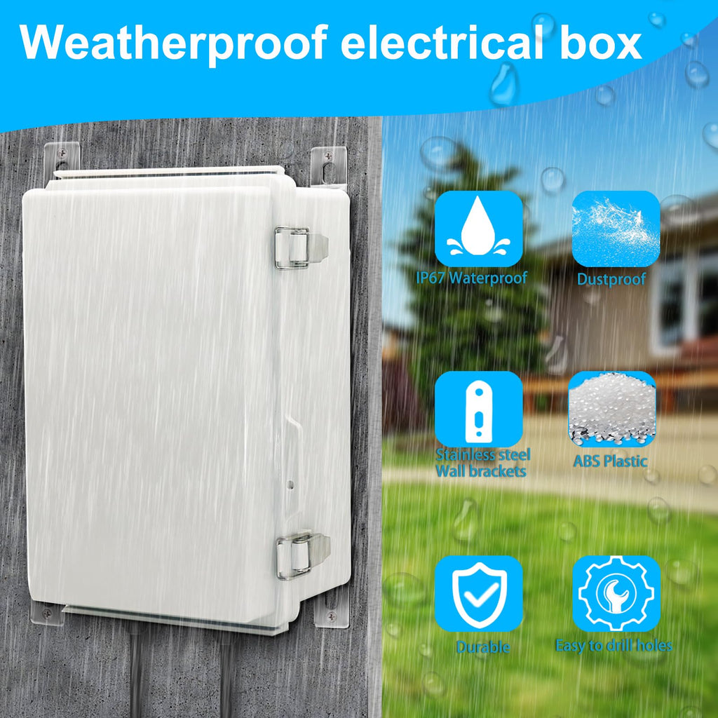 YETLEBOX Waterproof Electrical Box, IP67 Junction Box Stainless Steel Latch Hinged Grey Cover Project Enclosure with Wall Bracket 11.1"x7.5"x5.5"