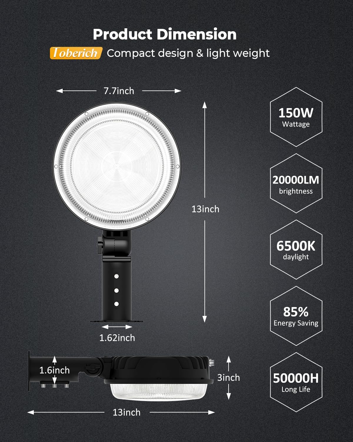 LED Barn Light, 150W 20000LM Yard Area Lights Dusk to Dawn Outdoor Lighting with Upgraded Photocell 6500K Adjustable Angle Daylight IP66 Waterproof Street Lights for Security/Farmhouse/Garage