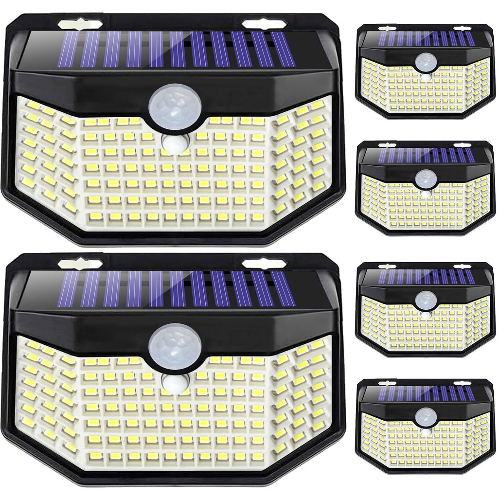 HMCITY Solar Lights Outdoor 120 LED with 3 Lighting Modes, Motion Sensor Wall Lights,IP65 Waterproof Solar Powered for Garden Patio Yard (Back Button 2Packs, Black Shell-Daylight White)