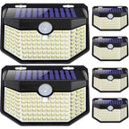 HMCITY Solar Lights Outdoor 120 LED with 3 Lighting Modes, Motion Sensor Wall Lights,IP65 Waterproof Solar Powered for Garden Patio Yard (Back Button 2Packs, Black Shell-Daylight White)