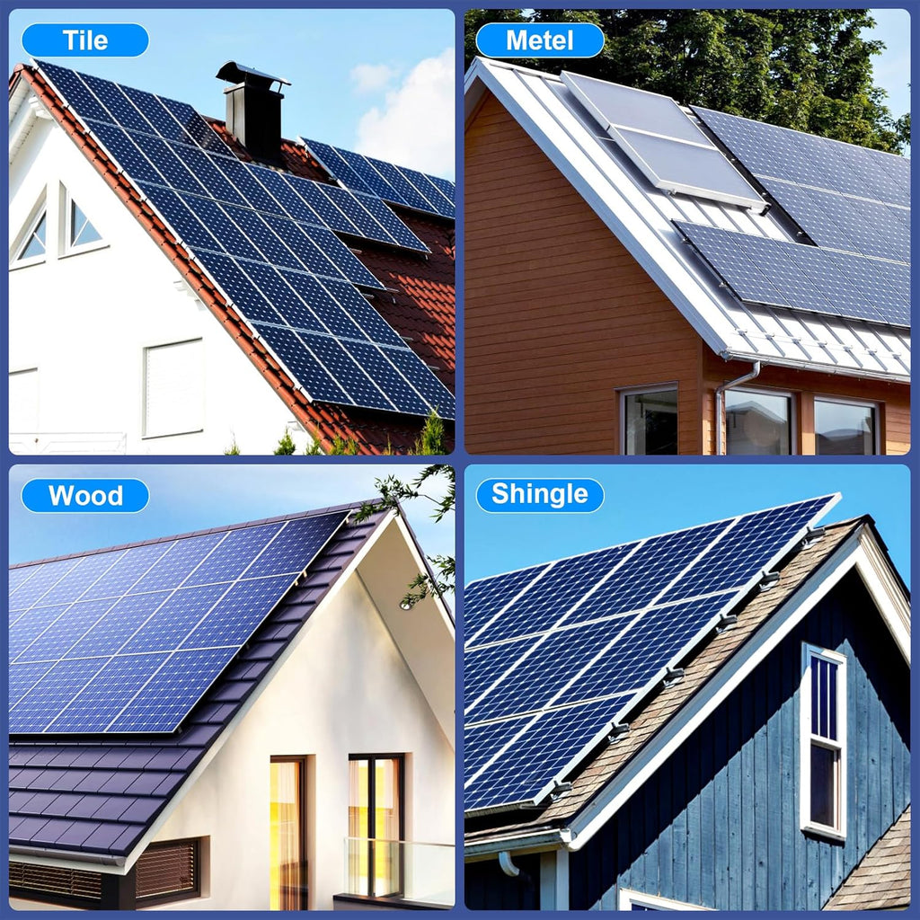 Solar Panel Mounting Bracket Kit, 10Pcs Upgraded Longer Stronger 6 inch Rails Solar Panel Mount for 1-4pcs Thickness 1.4” Solar Panels, w/ Water Drain Clips for Shingle,Slate,Metal and Tin roof