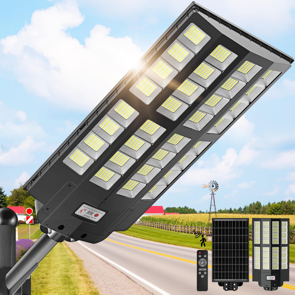 WYWNA 15000W Solar Street Lights Outdoor - Wide Angle Solar Lights Outdoor Motion Sensor, Commercial Parking Lot Light Dusk to Dawn, 7000K LED Street Light Heavy Duty IP66 Waterproof 2-Pack