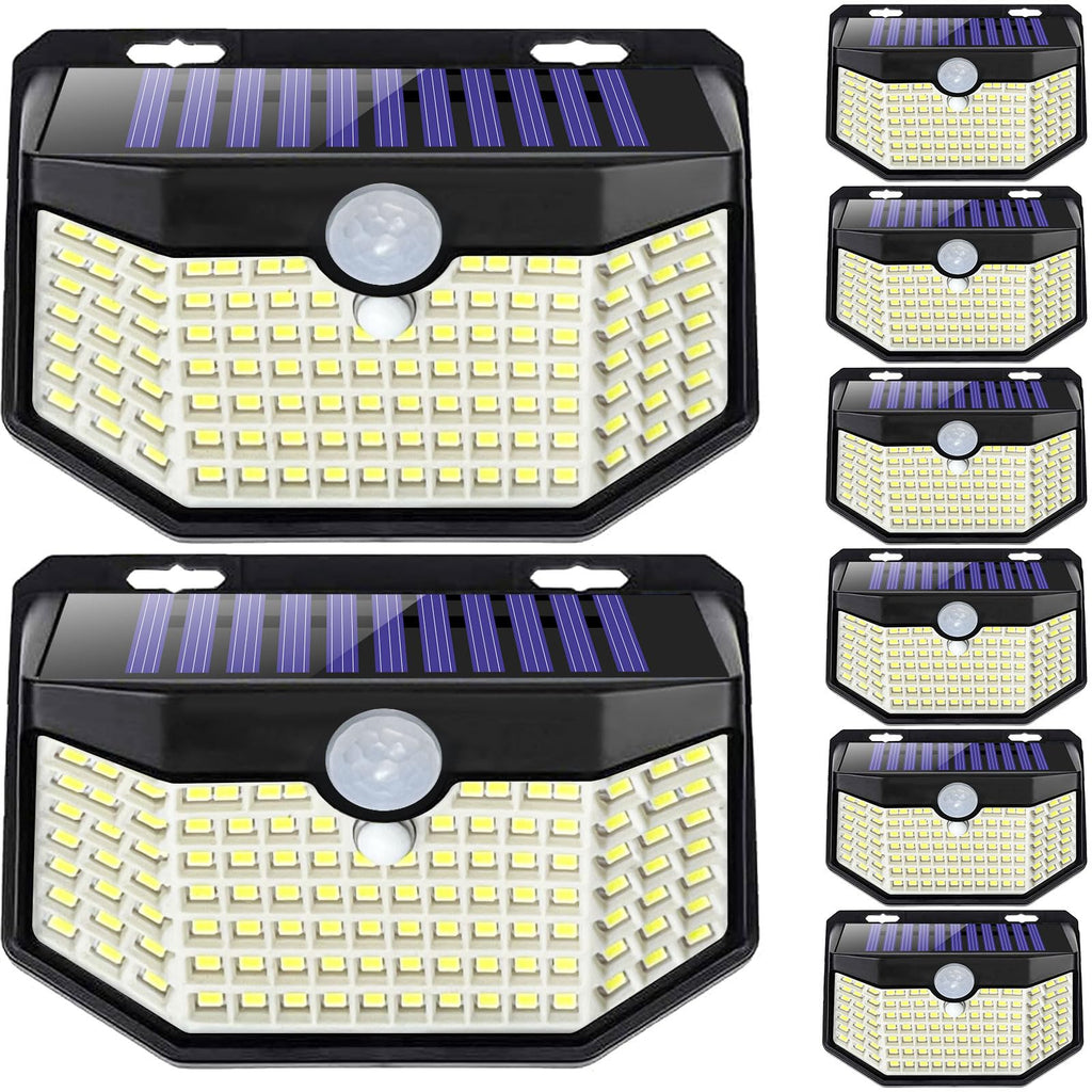 HMCITY Solar Lights Outdoor 120 LED with 3 Lighting Modes, Motion Sensor Wall Lights,IP65 Waterproof Solar Powered for Garden Patio Yard (Back Button 2Packs, Black Shell-Daylight White)