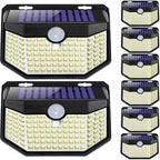 HMCITY Solar Lights Outdoor 120 LED with 3 Lighting Modes, Motion Sensor Wall Lights,IP65 Waterproof Solar Powered for Garden Patio Yard (Back Button 2Packs, Black Shell-Daylight White)