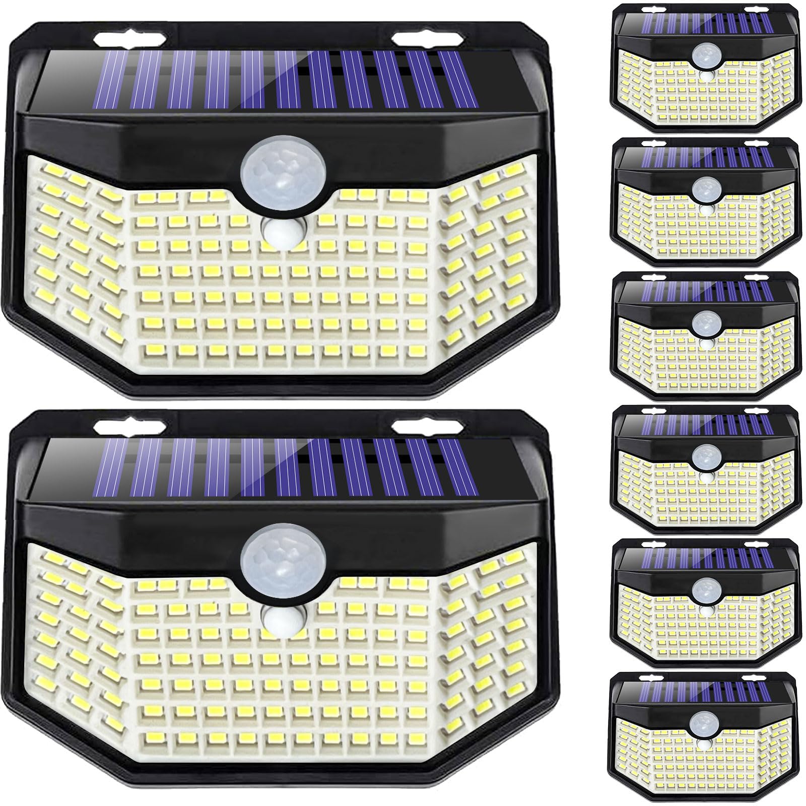 HMCITY Solar Lights Outdoor 120 LED with 3 Lighting Modes, Motion Sensor Wall Lights,IP65 Waterproof Solar Powered for Garden Patio Yard (Back Button 2Packs, Black Shell-Daylight White)